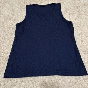 Beautiful lace front tank from Talbot’s. Deep navy. Lined, soft inside. Large.